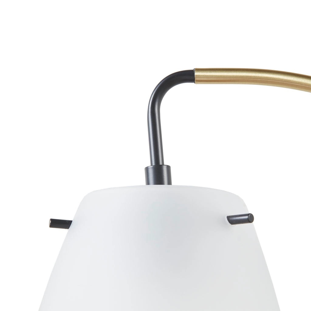 Matte Black Gold Arched Neck Floor Lamp White Shade