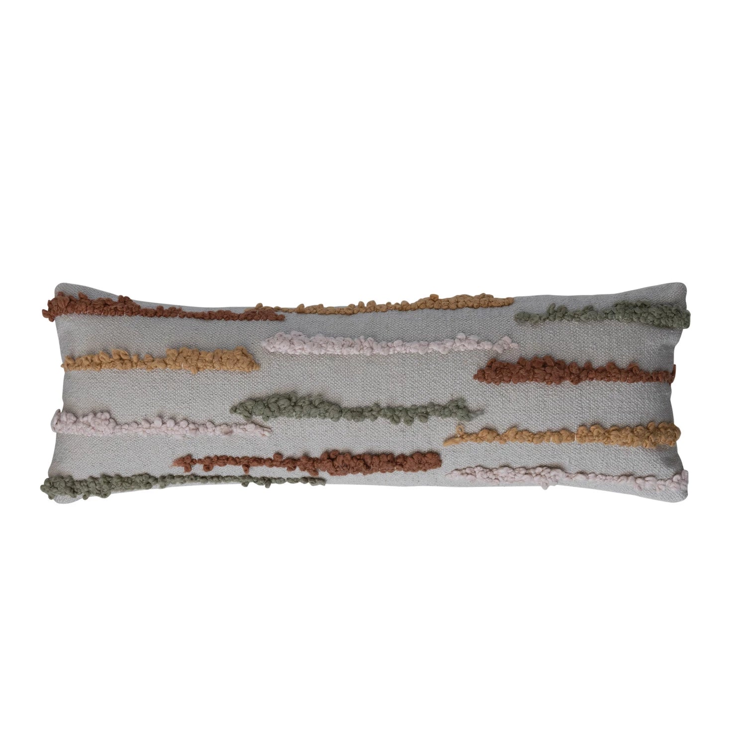 Woven Cotton Lumbar Pillow with Tufted Embroidery