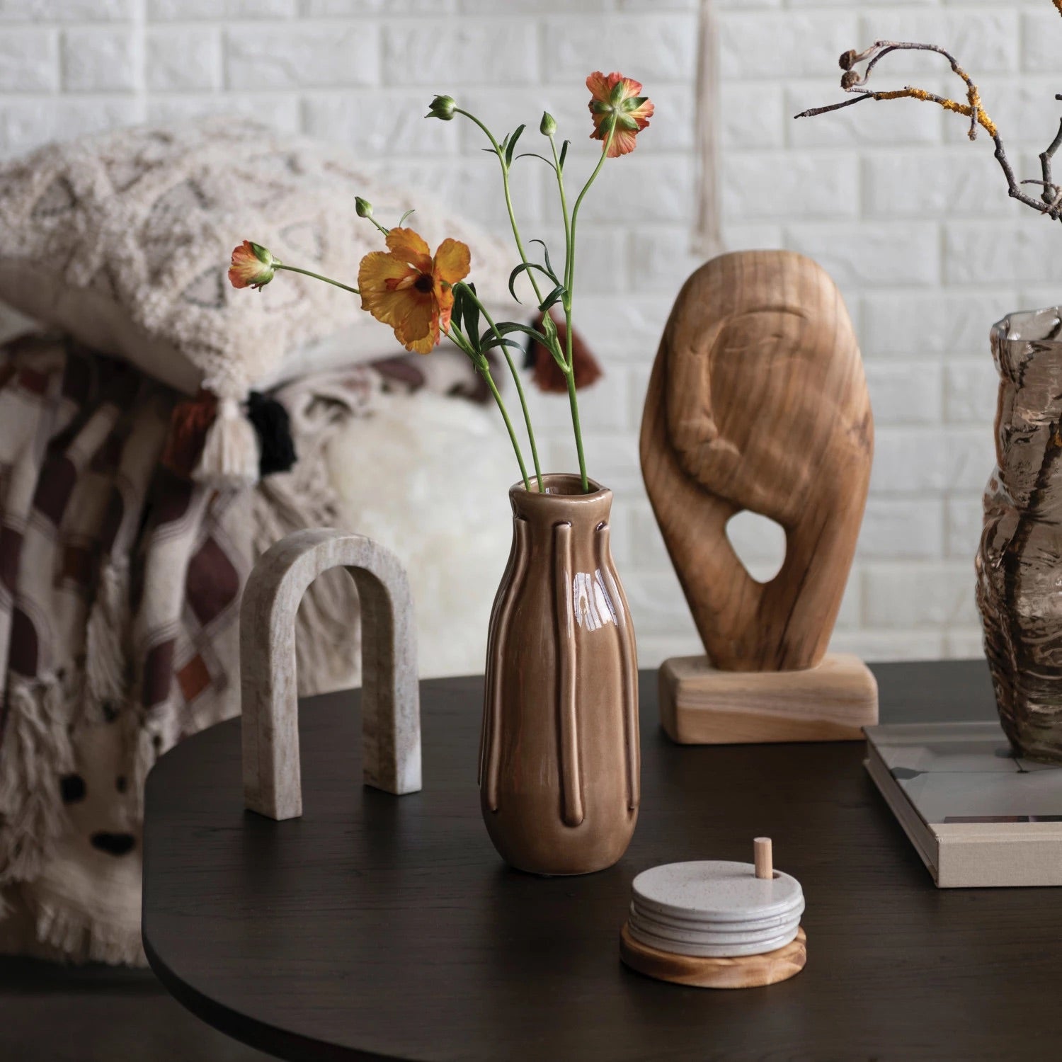 Hand-Carved Teakwood Face on Stand