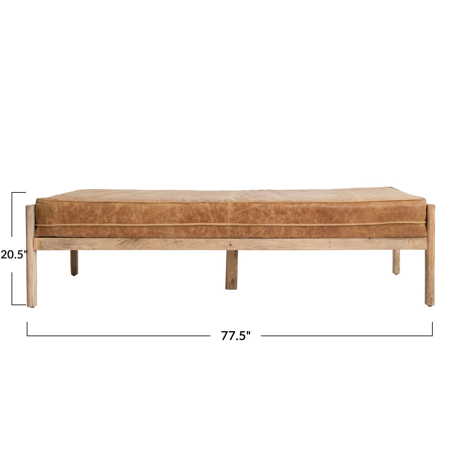 Mango Wood Day Bed/Bench with Distressed Leather Cushion