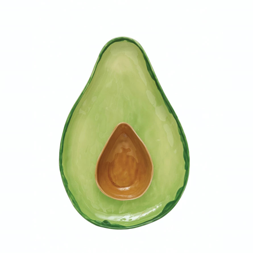 Stoneware Avacado Plate with Pit Bowl
