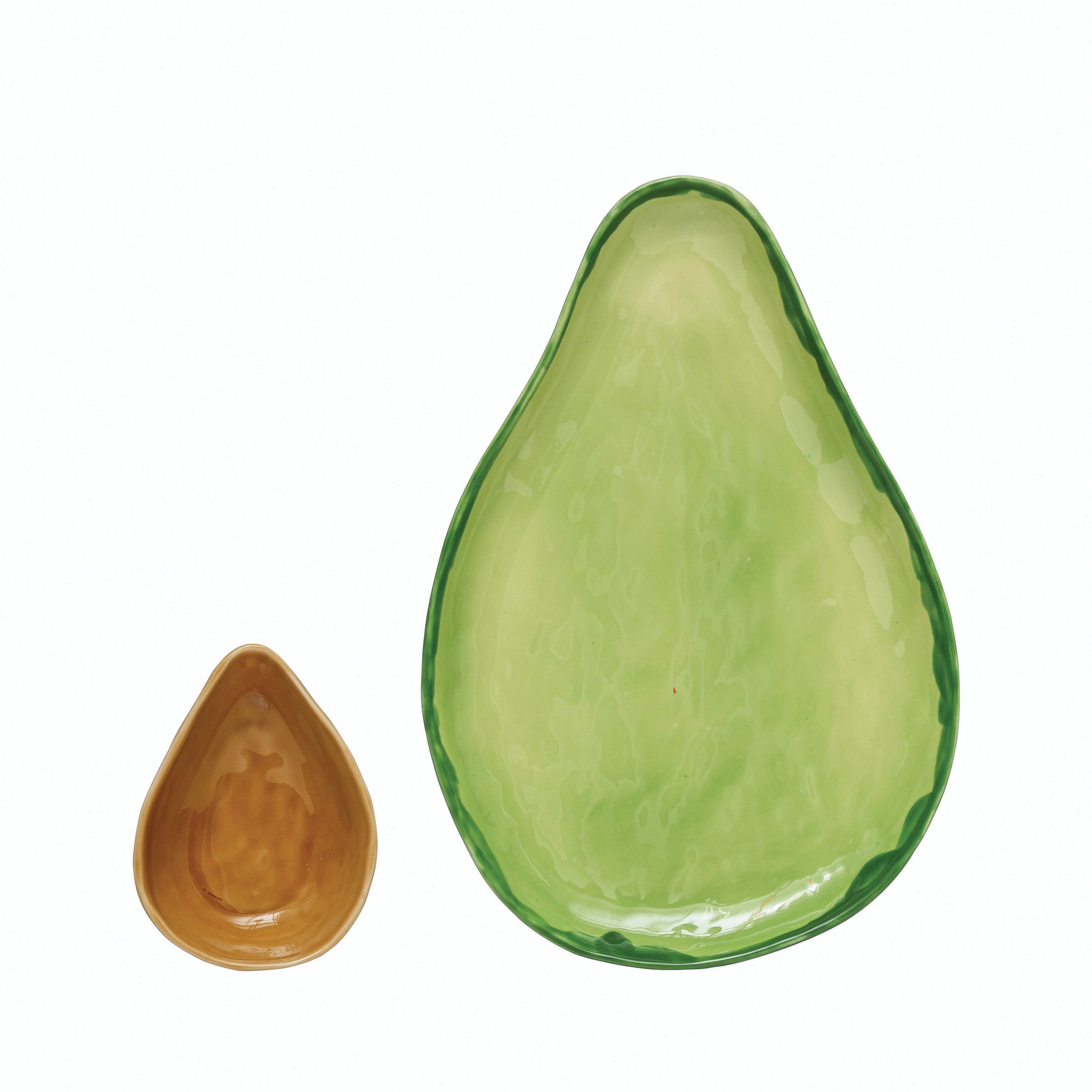 Stoneware Avacado Plate with Pit Bowl