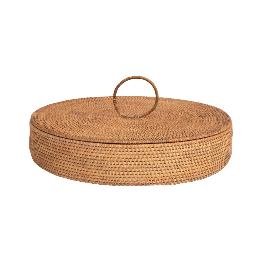 Hand-Woven Rattan Container with Lid