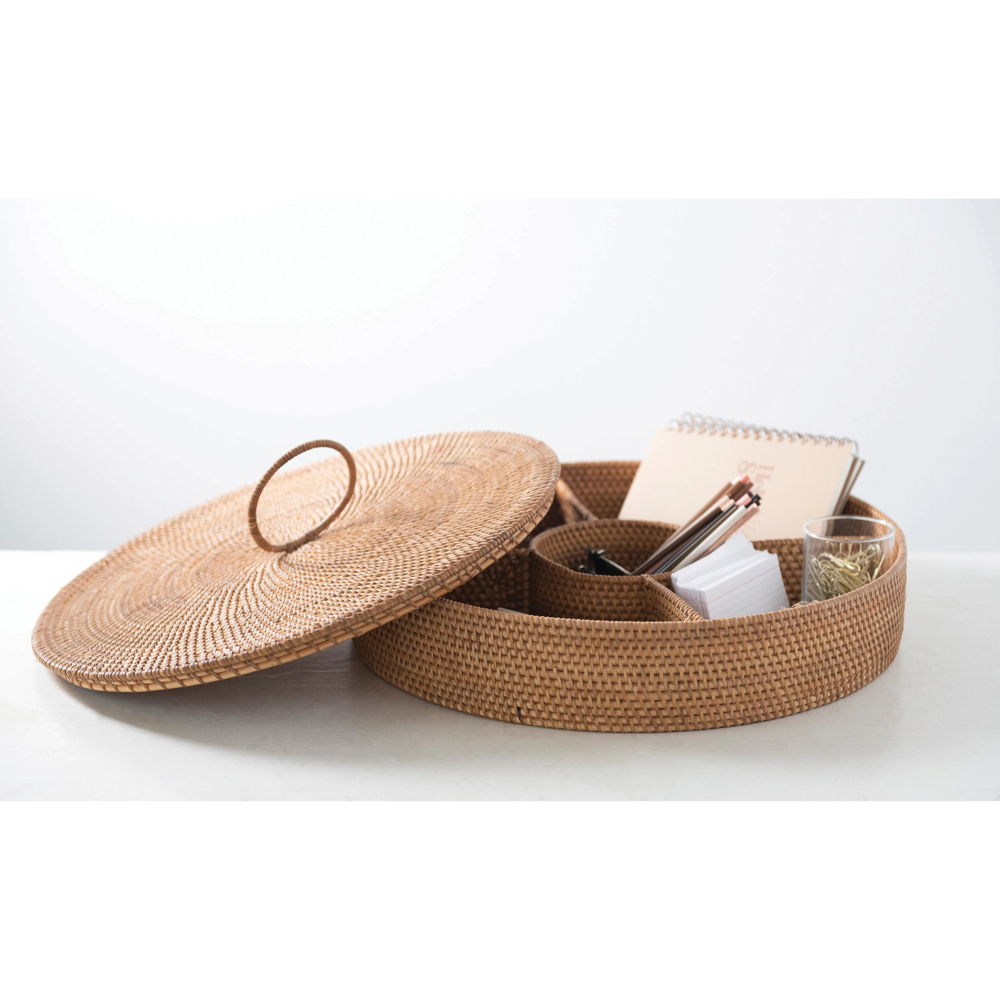 Hand-Woven Rattan Container with Lid