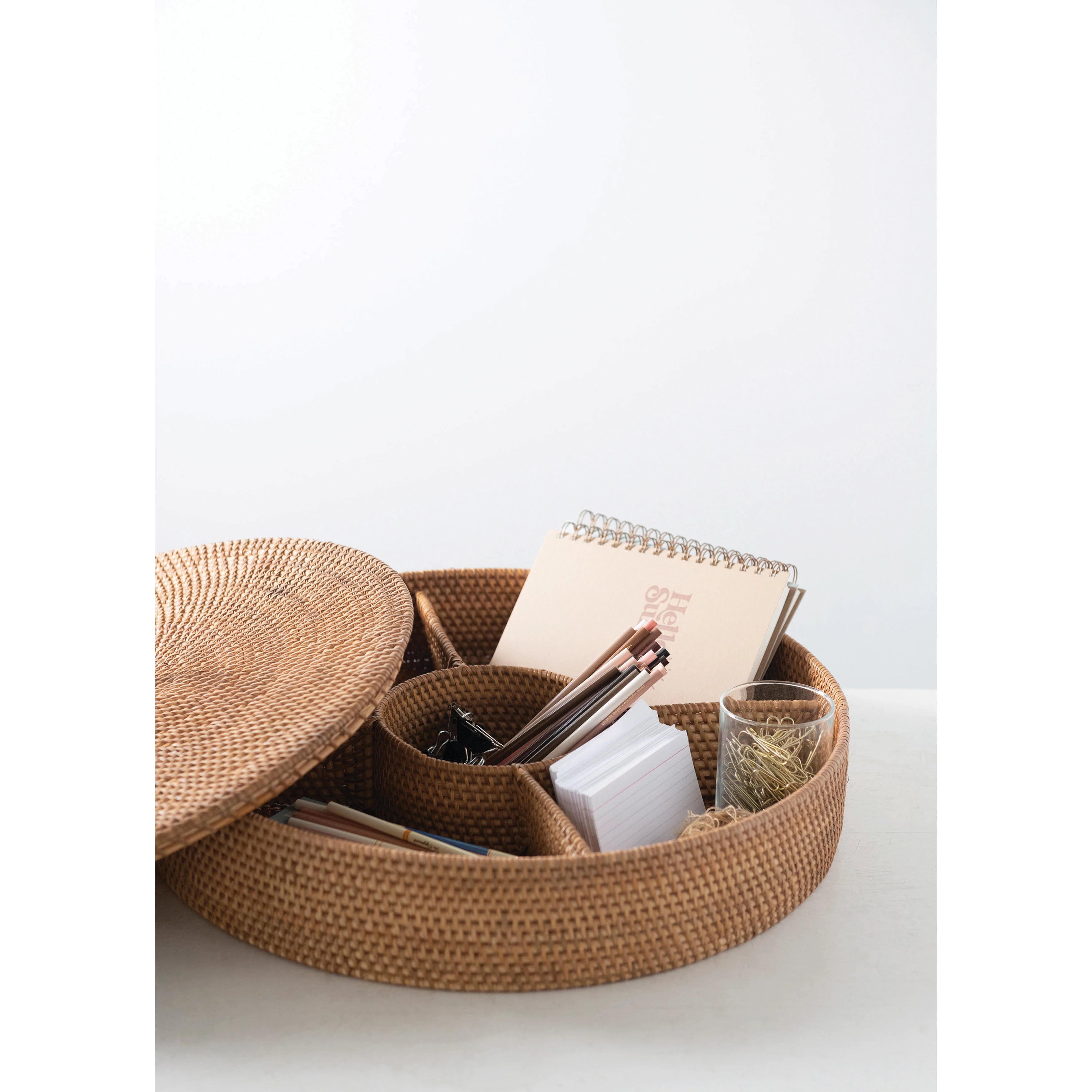 Hand-Woven Rattan Container with Lid