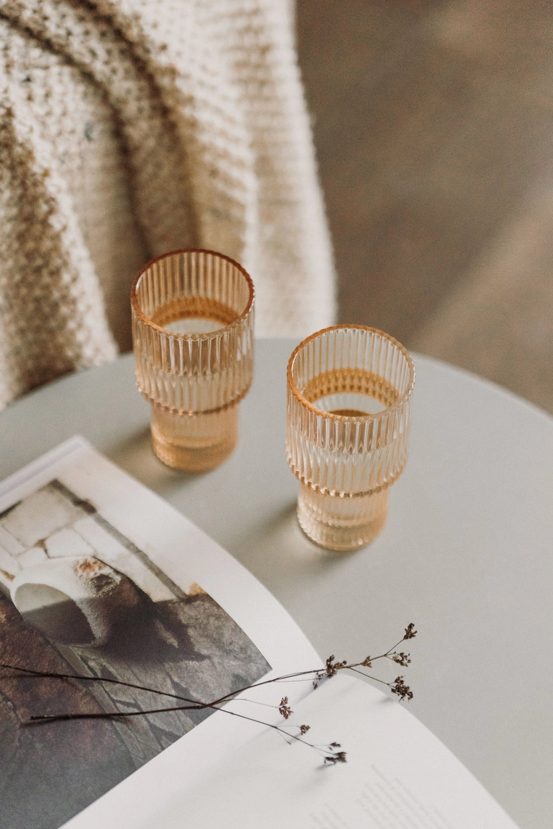 stackable glass ribbed cups