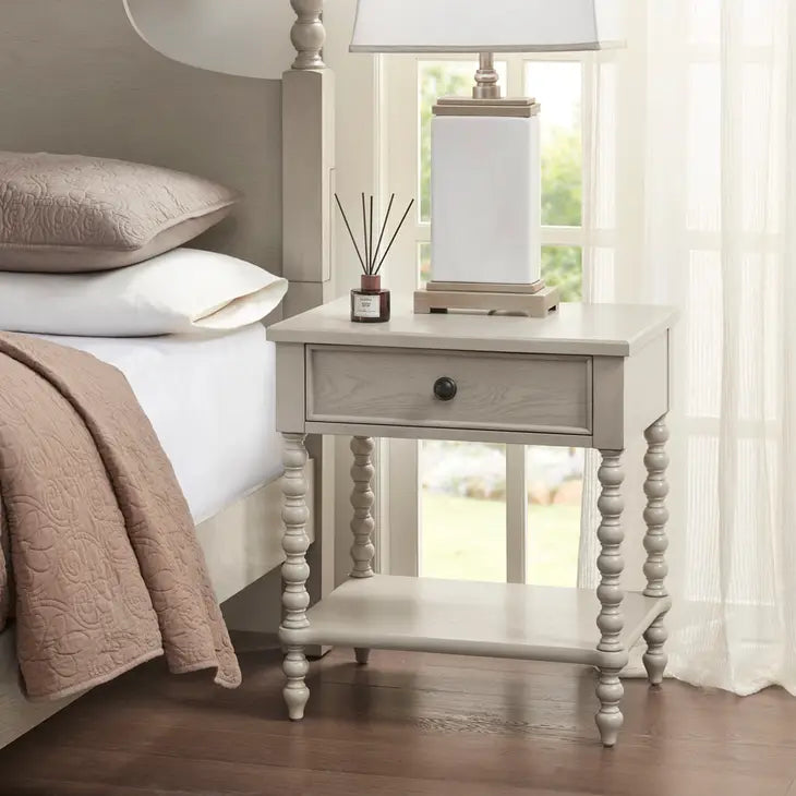 Farmhouse Wood Nightstand with Turned Legs