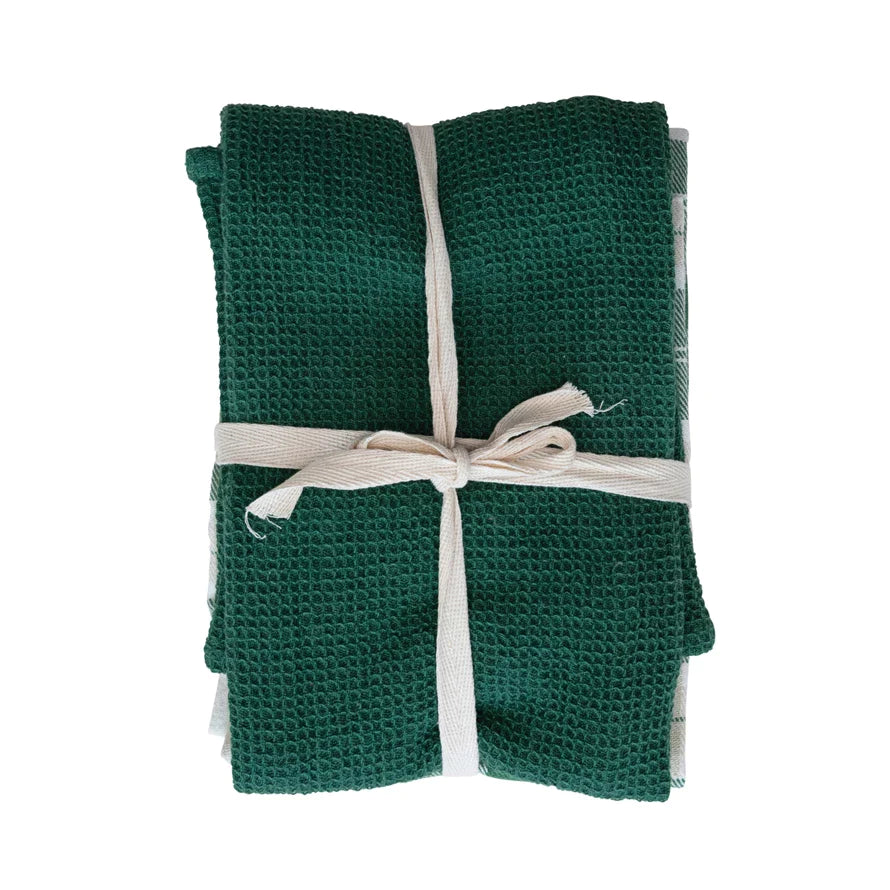 Green and White Waffle Tea Towel