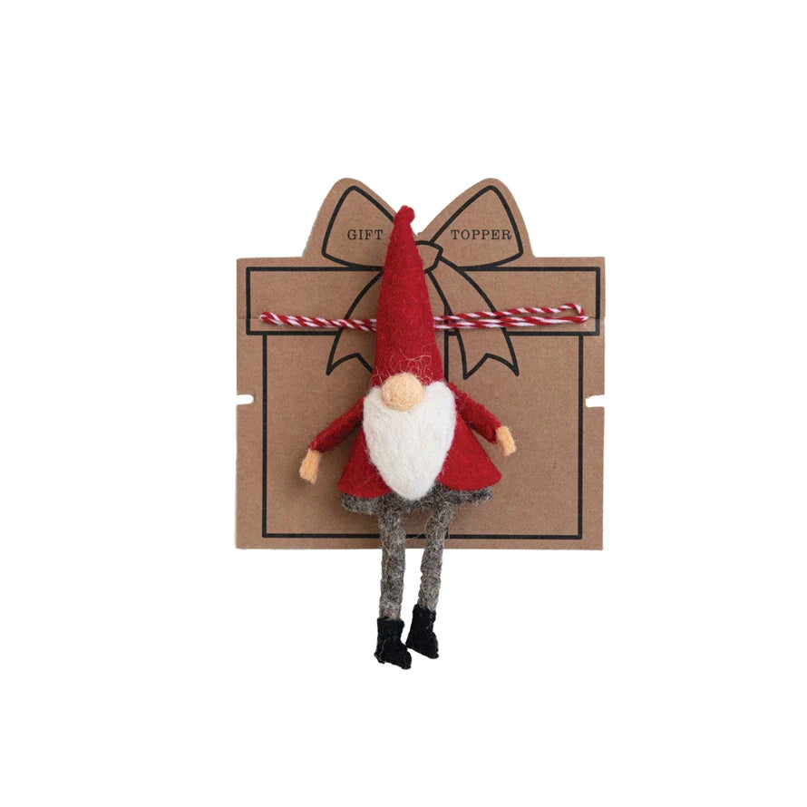 Handmade Wool Felt Gnome Gift Topper