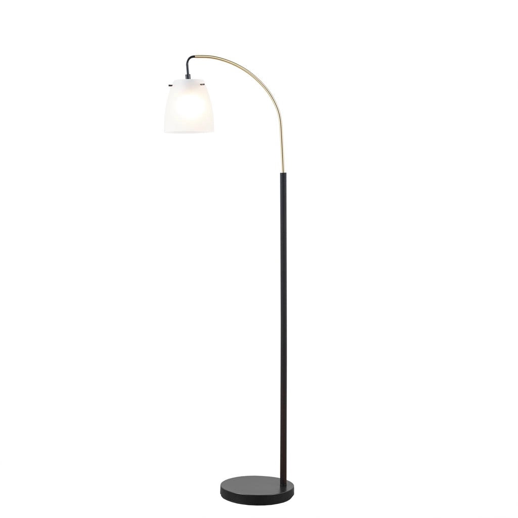 Matte Black Gold Arched Neck Floor Lamp White Shade