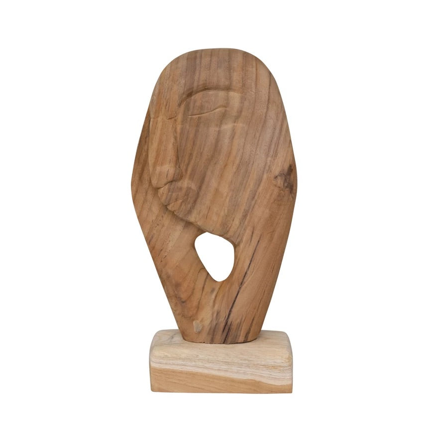 Hand-Carved Teakwood Face on Stand