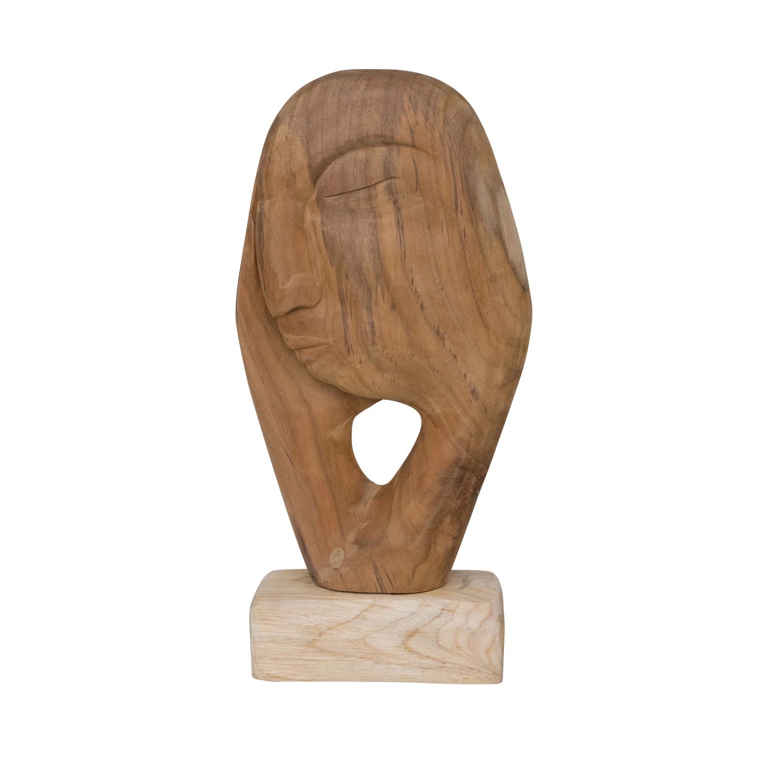 Hand-Carved Teakwood Face on Stand