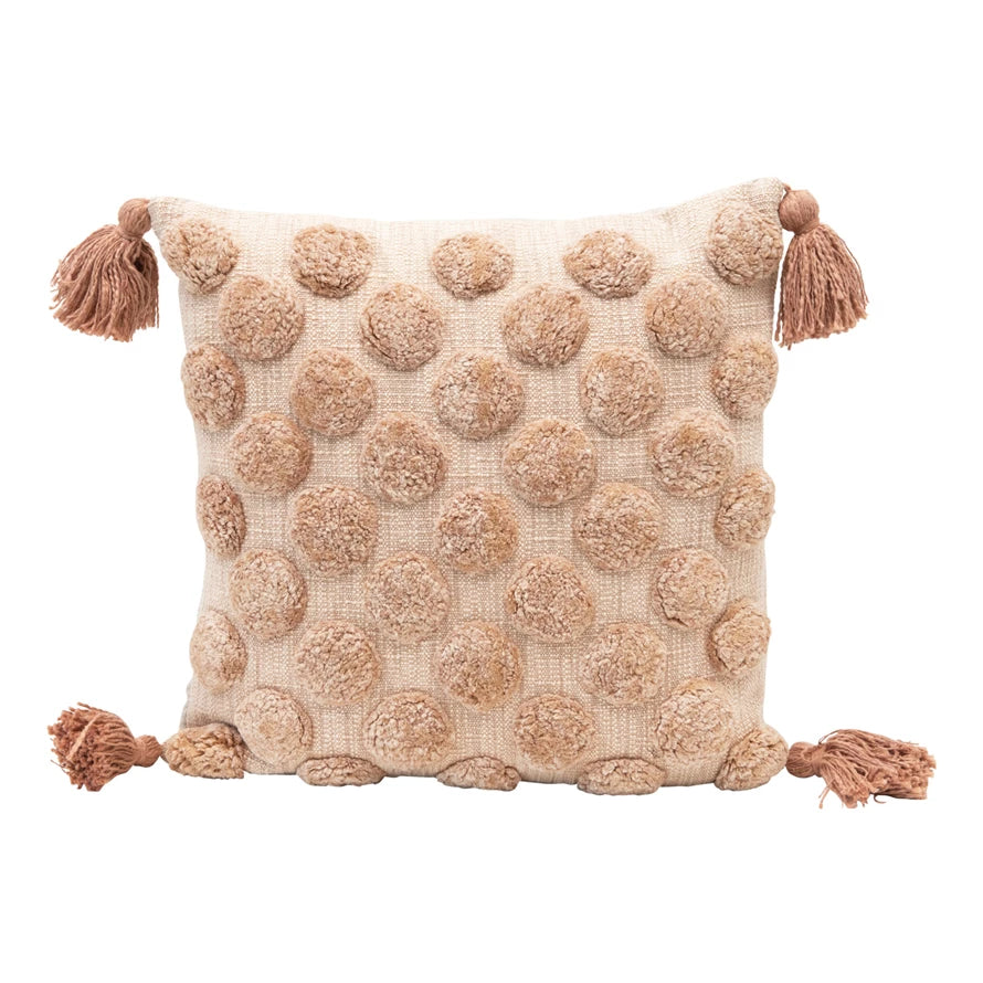 Cotton Pillow with Tufted Dots & Tassels