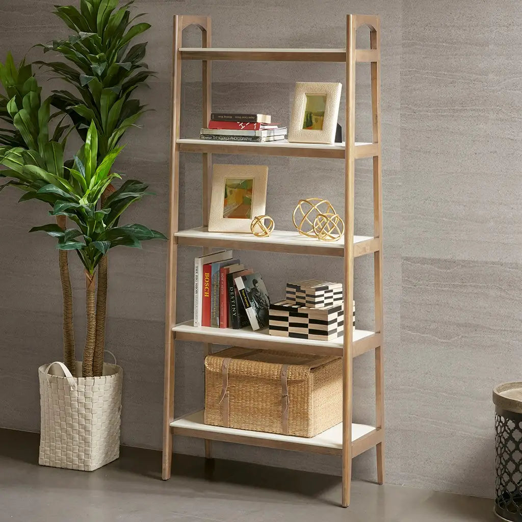 Wood White-Top Bookcase Display Shelf