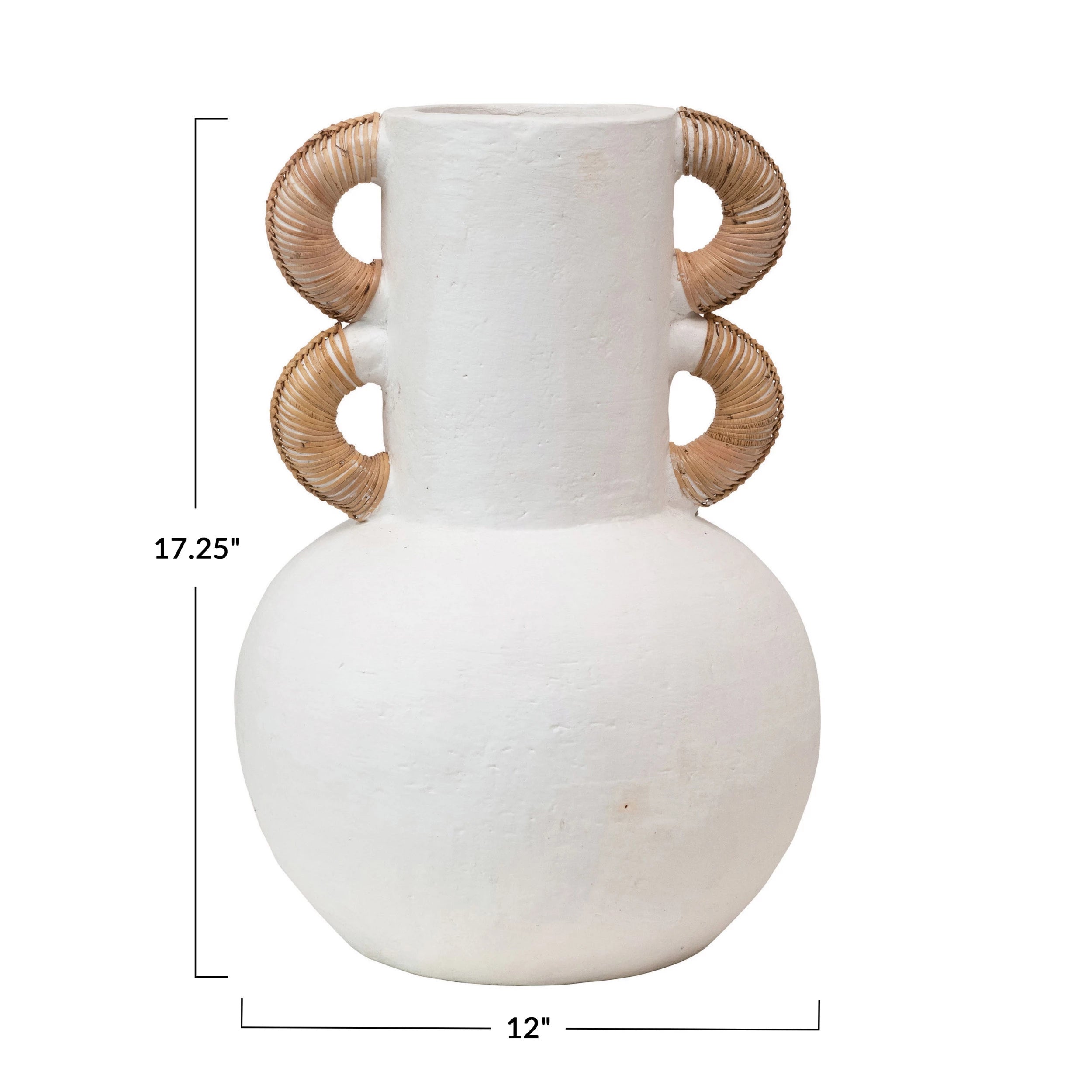Terra-cotta Vase with Rattan Wrapped Handles