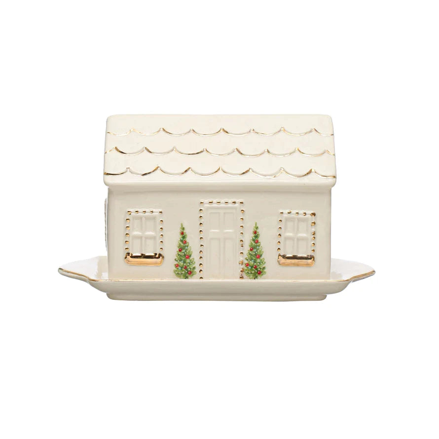 Hand-Painted House Butter Dish