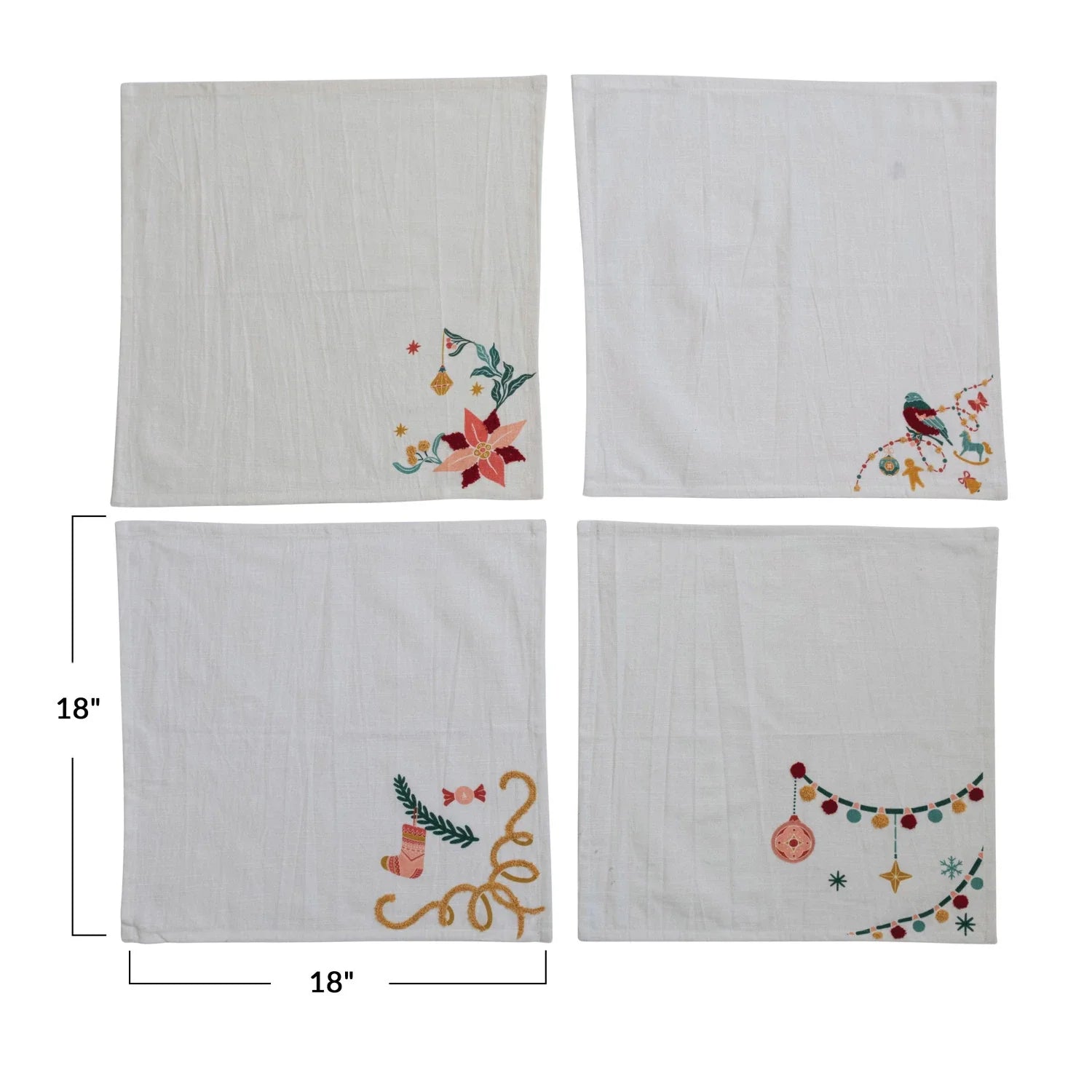 Slub Printed Napkins w/ Embroidery (Set of 4)